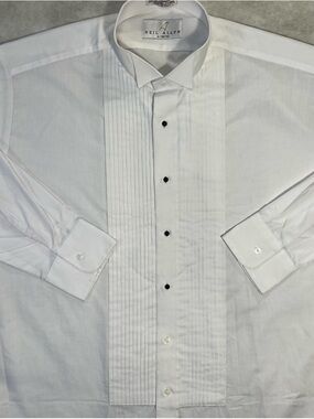 Neil Allyn Tuxedo Sz L Formal Shirt Wing Collar 1/4" Pleats White L-32-33